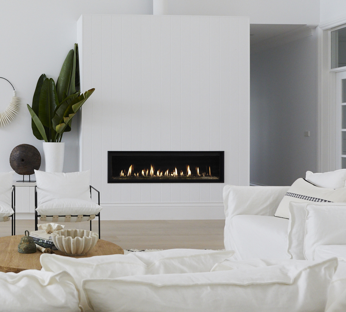 Lopi Gas Inbuilt Fireplaces installed in white living room - Lopi Fireplaces Australia