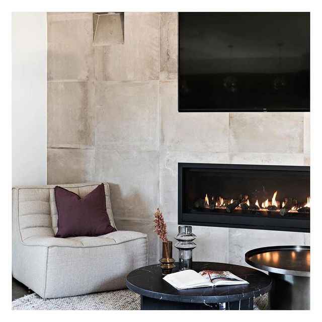 Lopi Linear Fireplaces in stone wall - Lopi Fireplaces Australia