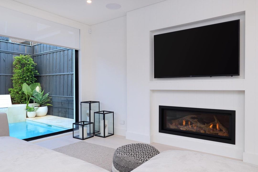Lopi Linear Fireplaces in white living room - Lopi Fireplaces Australia