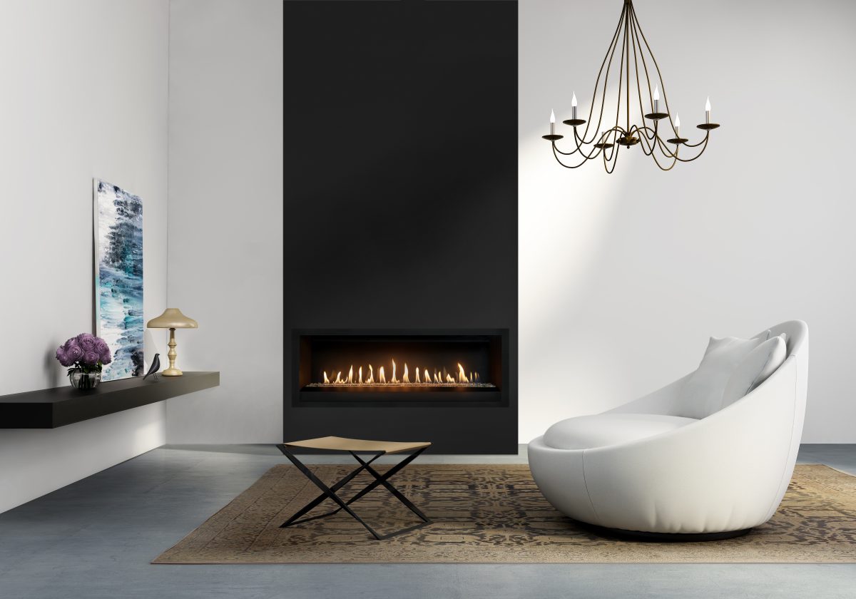 Lop Linear Fireplaces Installed in grey wall - Lopi Fireplaces Australia